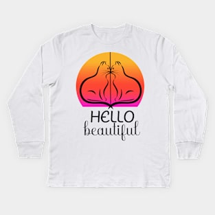 Hello Beautiful Cat Looking in a Mirror Kids Long Sleeve T-Shirt